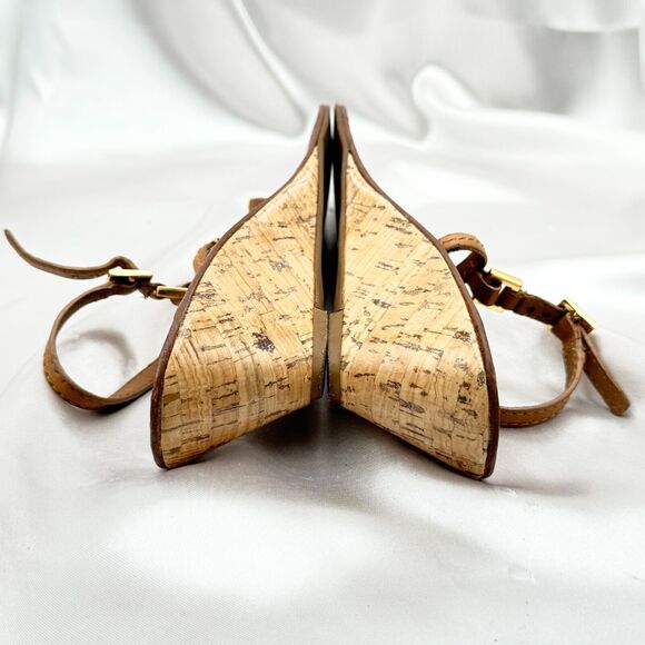 Tory Burch Pauline Tan Leather Demi Wedge Slingback Thong Size 6 M Sandals - Picture 12 of 15